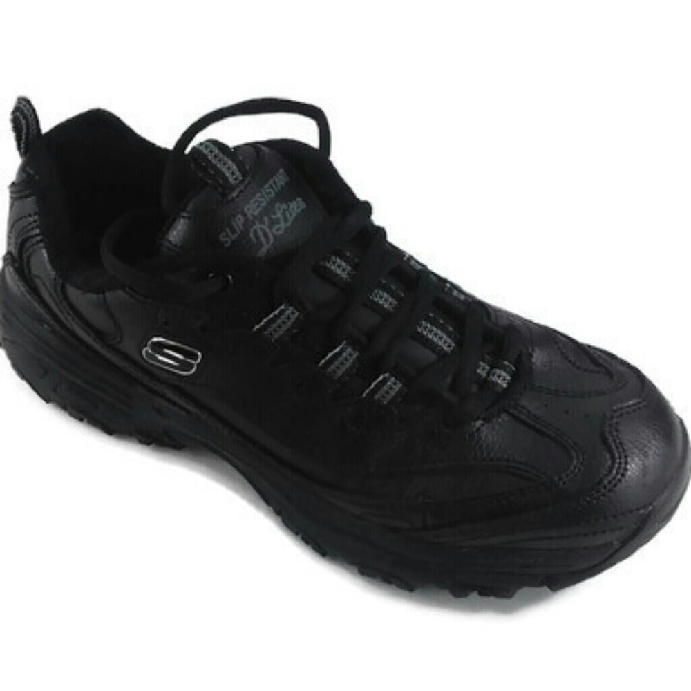 SKECHERS Marbleton Black Slip Resist Shoes Sz 8.5
